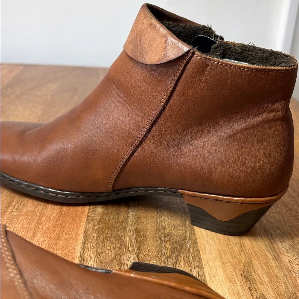 Reiker Brown Leather Lined Zipper Ankle Boots Size 41